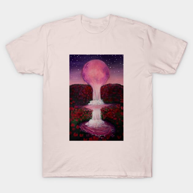 Flower forrest, pretty pink moon waterfall T-Shirt by Sorbelloart